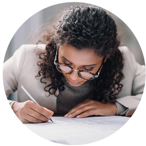 Young African American female executing some paperwork.