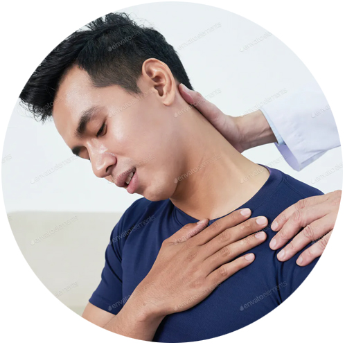 A chiropractor makes a neck adjustment on a young male patient.